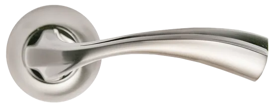 Ручка дверная СОН MH-15 SN/CP раздельная на круглой розетке, цвет белый никель/хром, ЦАМ