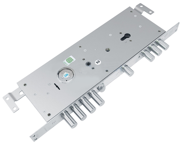 Замок Guardian (Гардиан) врезной двухсистемный ЗВ 25.14 Т (лев) с тягами (без накл), 5+1 кл (длин. кл. 54 мм) /123:453/