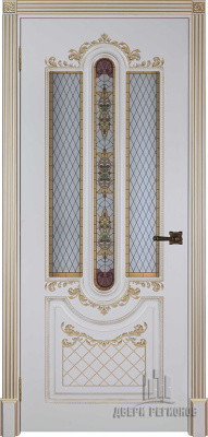 Дверь межкомнатная Александрия 2 Патина золото эмаль и лак эмаль слоновая кость остекленная 600x2000 2 Steklo