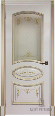 Дверь межкомнатная Багет 3 Патина золото эмаль и лак эмаль слоновая кость остекленная 600x2000 3 Steklo