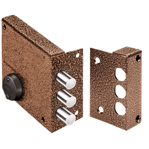 Замок Elbor (Эльбор) накладной Кремень 1.04.61.КМА никель, сув., 3 риг., зап. коробка, медный антик