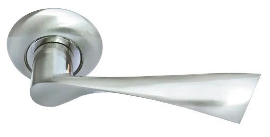 Ручка дверная КАПЕЛЛА MH-01 SN раздельная на крулой розетке, цвет белый никель, ЦАМ