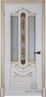 Дверь межкомнатная Александрия 2 Патина золото эмаль и лак эмаль слоновая кость остекленная
