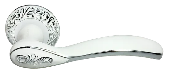 Ручка дверная CATHERINE MH-36-CLP W/PC раздельная на круглом основании, цвет белая эмаль/хром, ЦАМ Light