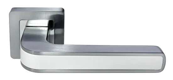 Ручка дверная MH-46 SC/W-S55 раздельная на квадратной розетке, цвет матовый хром/белый, ЦАМ Light