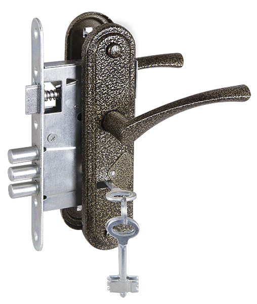 Замок Zenit (Зенит) врезной сувальдный с защёлкой в комплекте с ручкой ЗВ9-4-2 (бронза), 3кл.