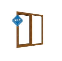 Двухстворчатое окно VEKA WHS 60 (1300ш х 1400в) двухкамерное, цвет Белый/Золотой дуб