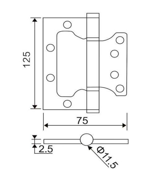 Петля без врезки B2-BL 125x7 5 x2.5 (черный)