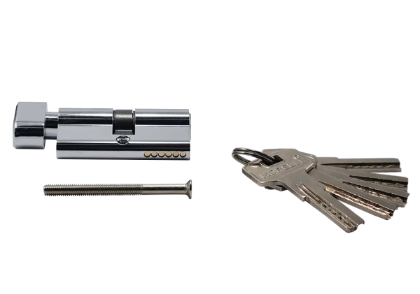 Ключевой цилиндр высокой секретности HS 60CK PC с заверткой (60мм), цвет - хром