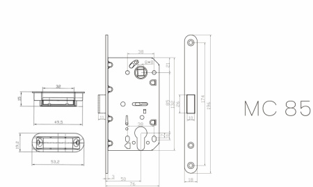 Замок под цилиндр магнитный MC85WH (белый)