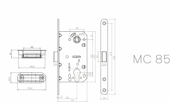 Замок под цилиндр магнитный MC85 CP(хром)