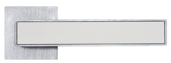 Ручка дверная SULLA MH-48-S6 SSC/W раздельная на квадртаном основании 6 мм, цвет суперматовый хром/белый, ЦАМ Light