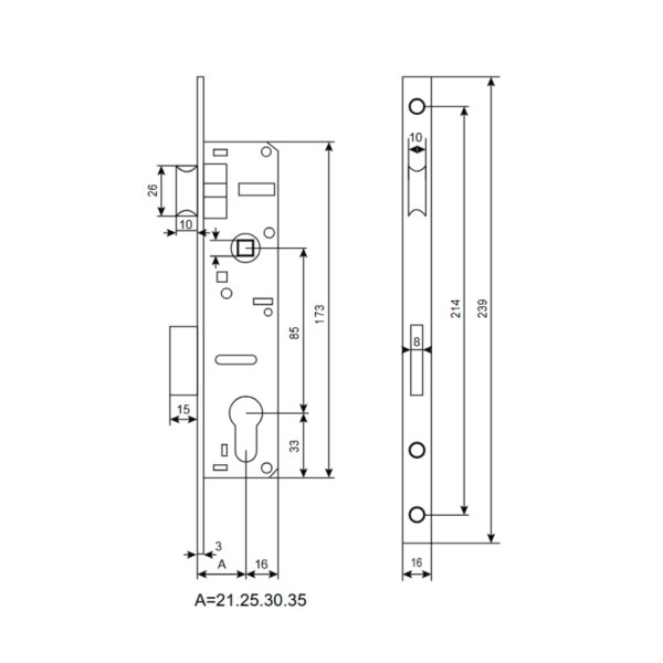 Замок под цилиндр  L154-25 CP (хром)