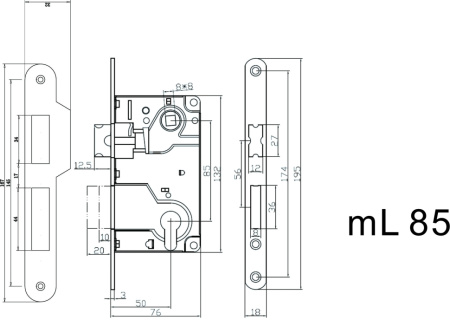 Замок под цилиндр ML85SN (мат.никель)