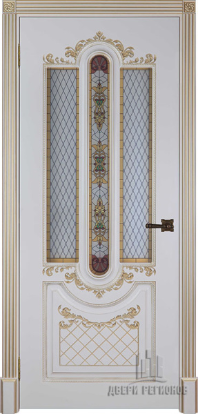 Дверь межкомнатная Александрия 2 Патина золото эмаль и лак эмаль слоновая кость остекленная 600x2000 2 Steklo