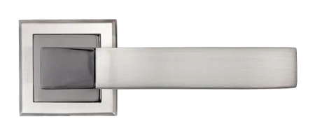 Ручка дверная FUKOKU MH-28 SN/BN-S раздельная на квадратной розетке, цвет бел. никель/черн. никель, ЦАМ