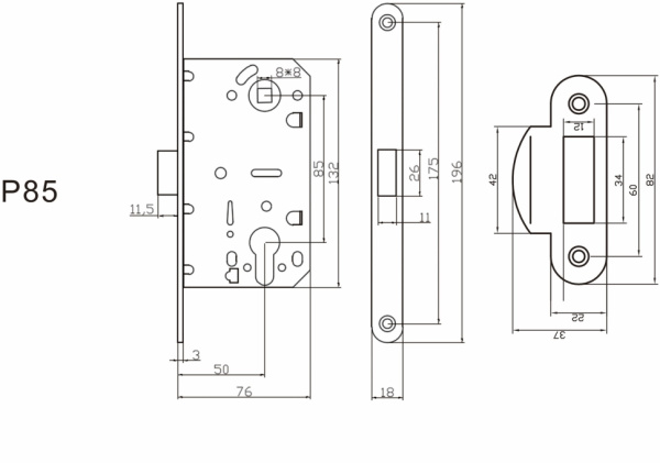 Замок под цилиндр пластиковый P85GR (графит)