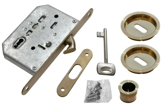 Комплект ручек для раздвижных дверей MHS-1 L AB с замком, цвет античная бронза, ЦАМ