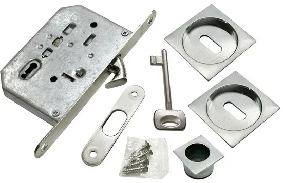 Комплект ручек для раздвижных дверей MHS-2 L SC с замком, цвет мат.хром, ЦАМ